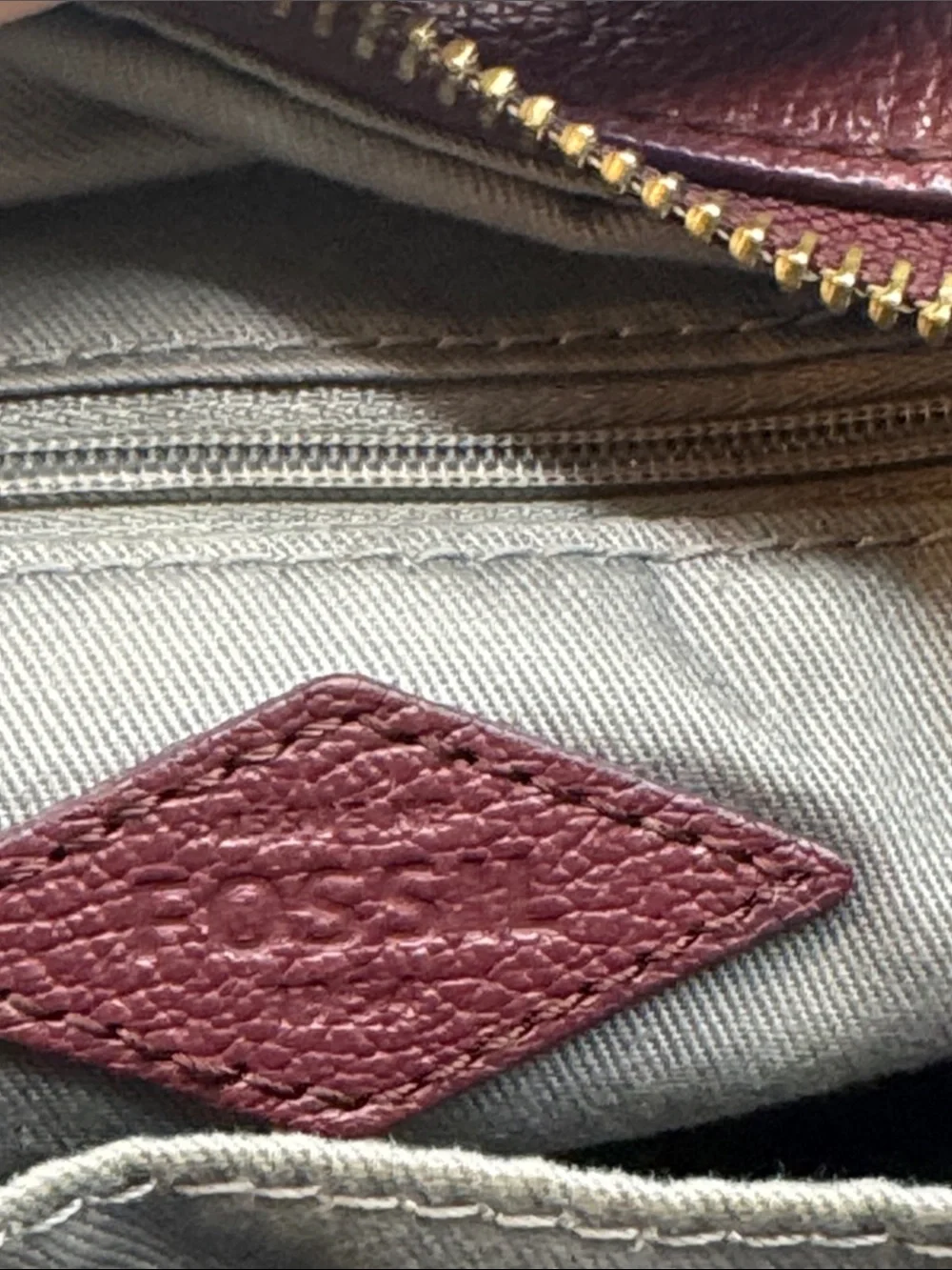 Fossil Leather Colorblock Satchel Bag in Burgundy, Navy & Gray